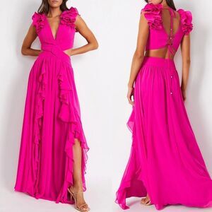 PatBo Dress Flutter Sleeve Cut Out Maxi Dress in Azalea Pink Size 6